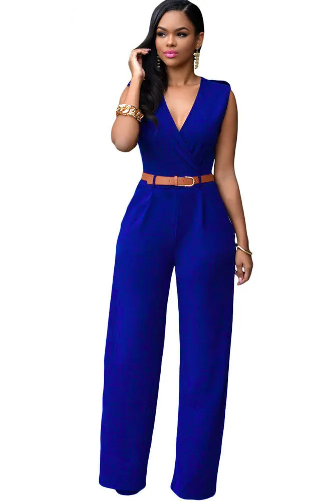 Rompers 6 Colors Women Jumpsuit V Neck Belt Embellished Jumpsuit LC64003 Plus Size S M L XL XXL