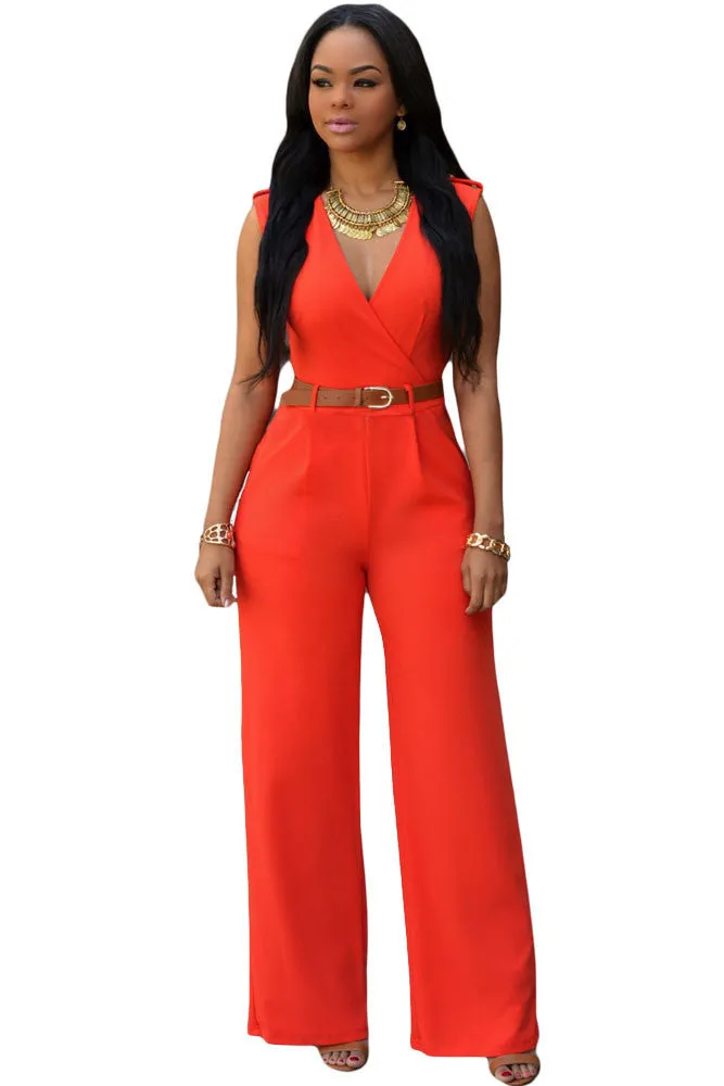 Rompers 6 Colors Women Jumpsuit V Neck Belt Embellished Jumpsuit LC64003 Plus Size S M L XL XXL