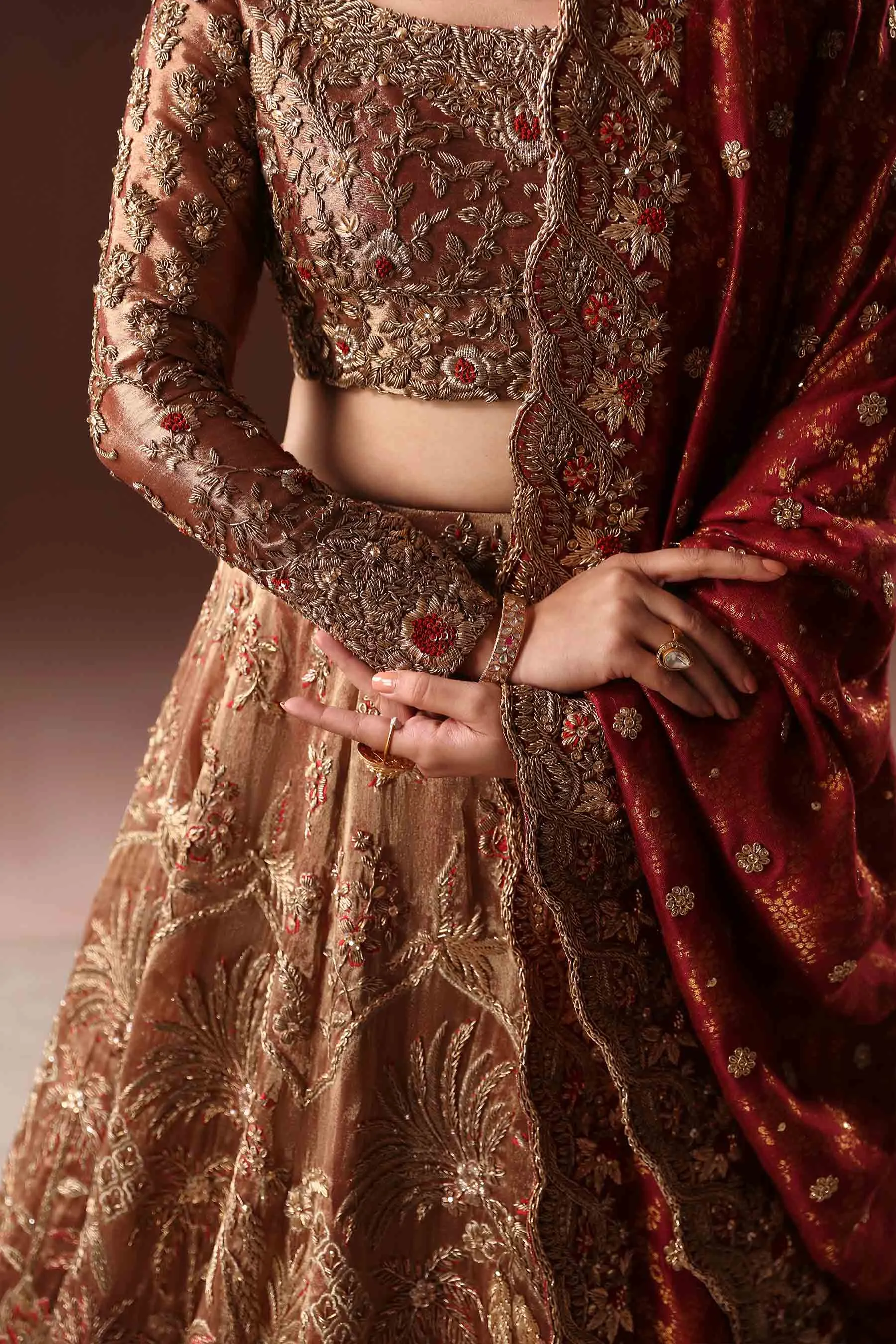Royal Rusted Gold Embroidered Pakistani Bridal Dress Lehenga choli