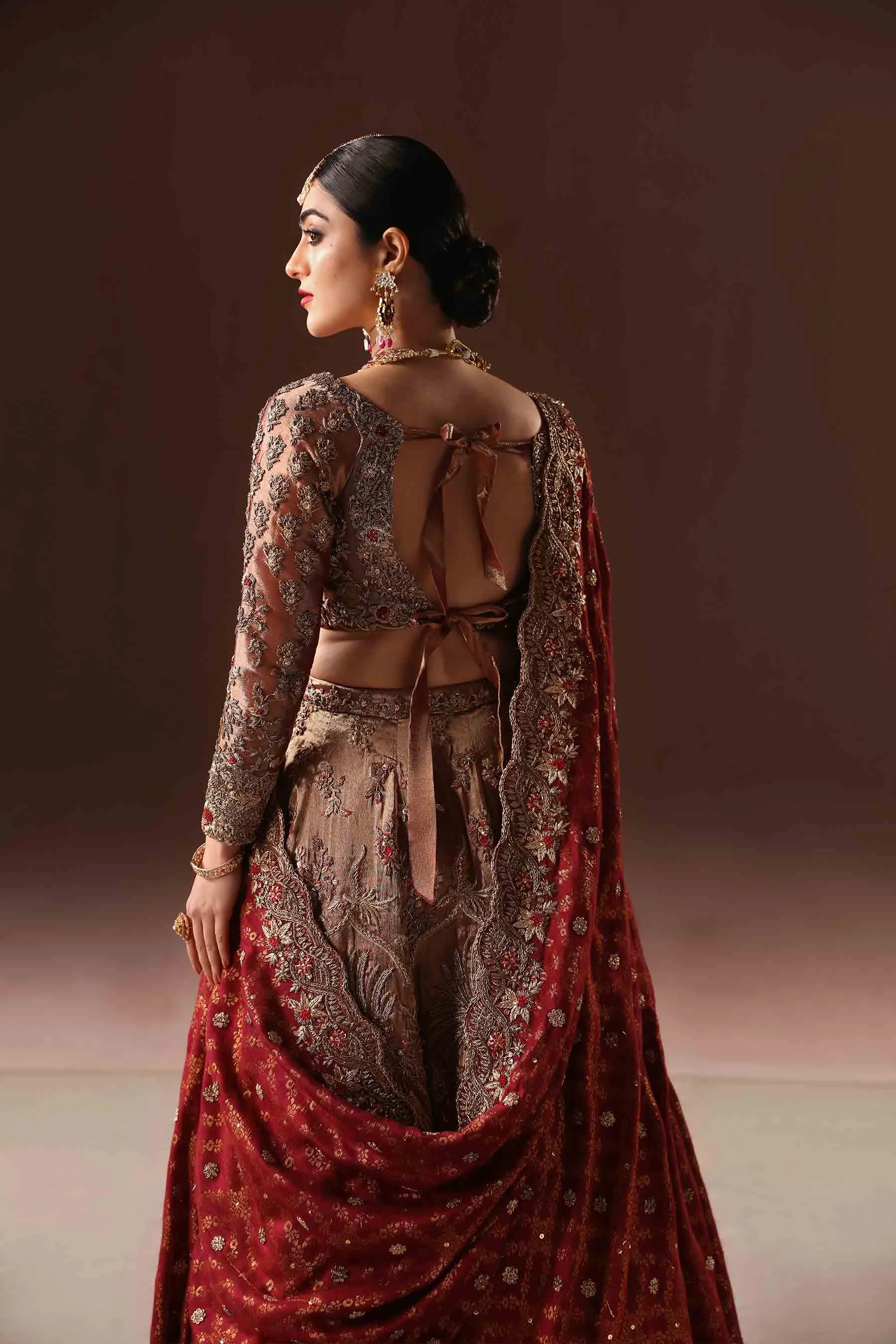Royal Rusted Gold Embroidered Pakistani Bridal Dress Lehenga choli