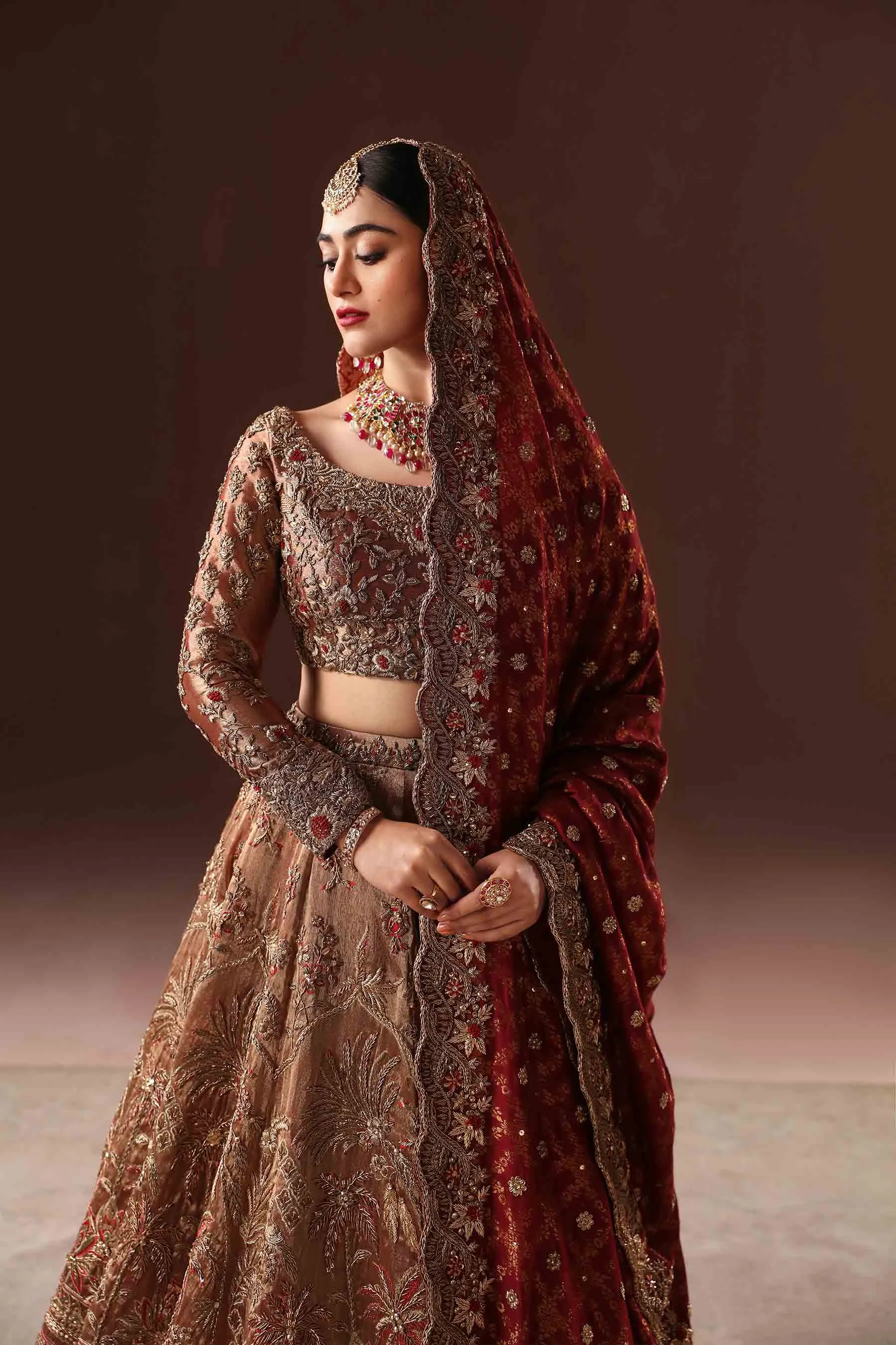 Royal Rusted Gold Embroidered Pakistani Bridal Dress Lehenga choli