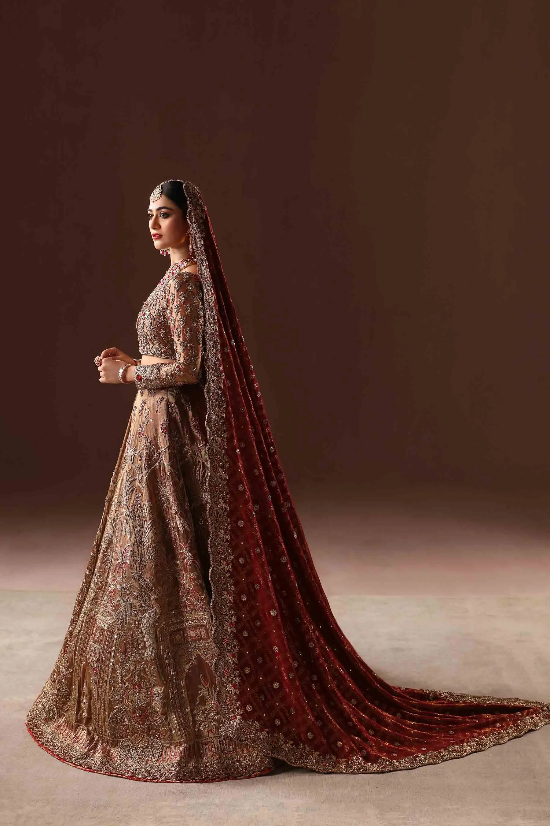 Royal Rusted Gold Embroidered Pakistani Bridal Dress Lehenga choli