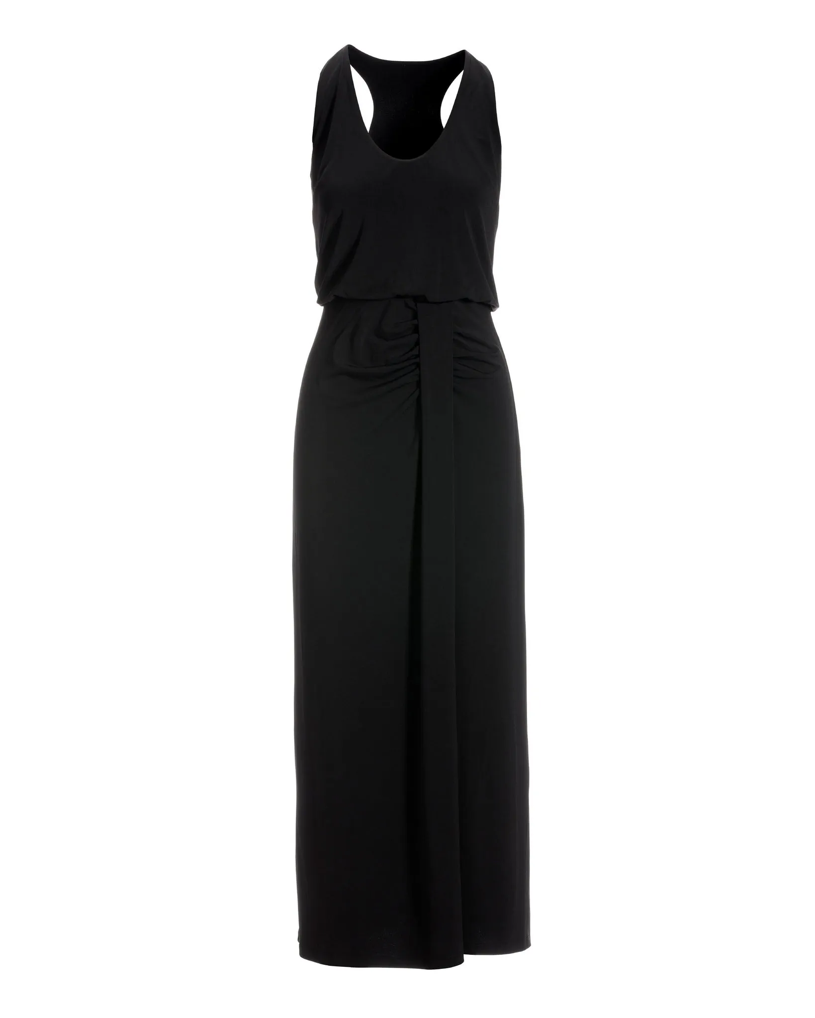 Scoopneck Blouson Slit Midi Dress Black