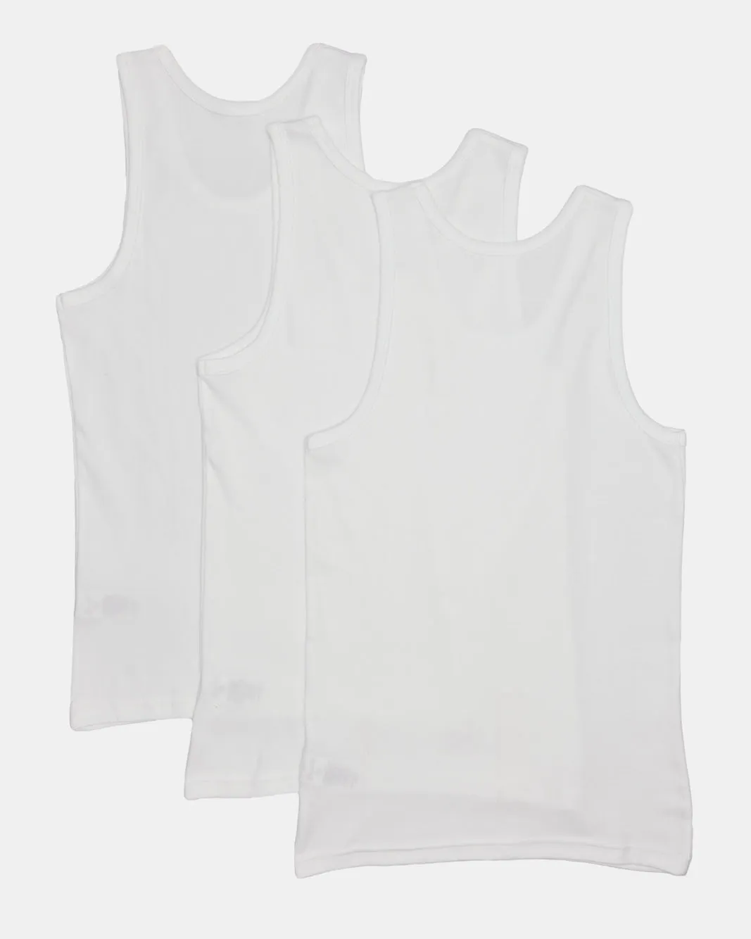 Senior Boys White Basic Vest Set (Pack Of 3)