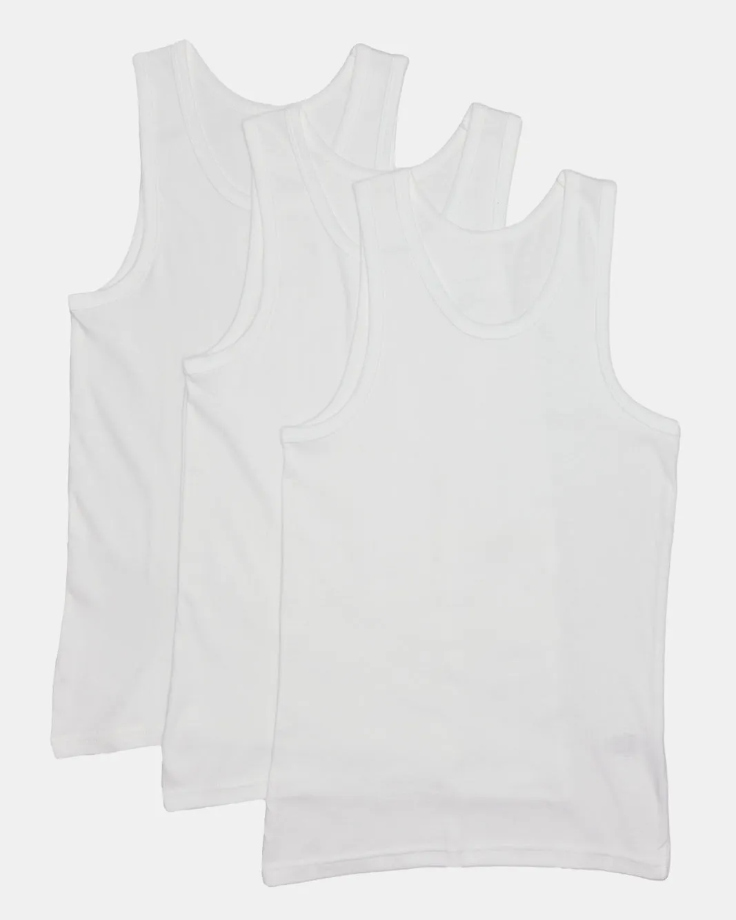 Senior Boys White Basic Vest Set (Pack Of 3)