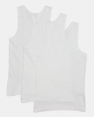 Senior Boys White Basic Vest Set (Pack Of 3)