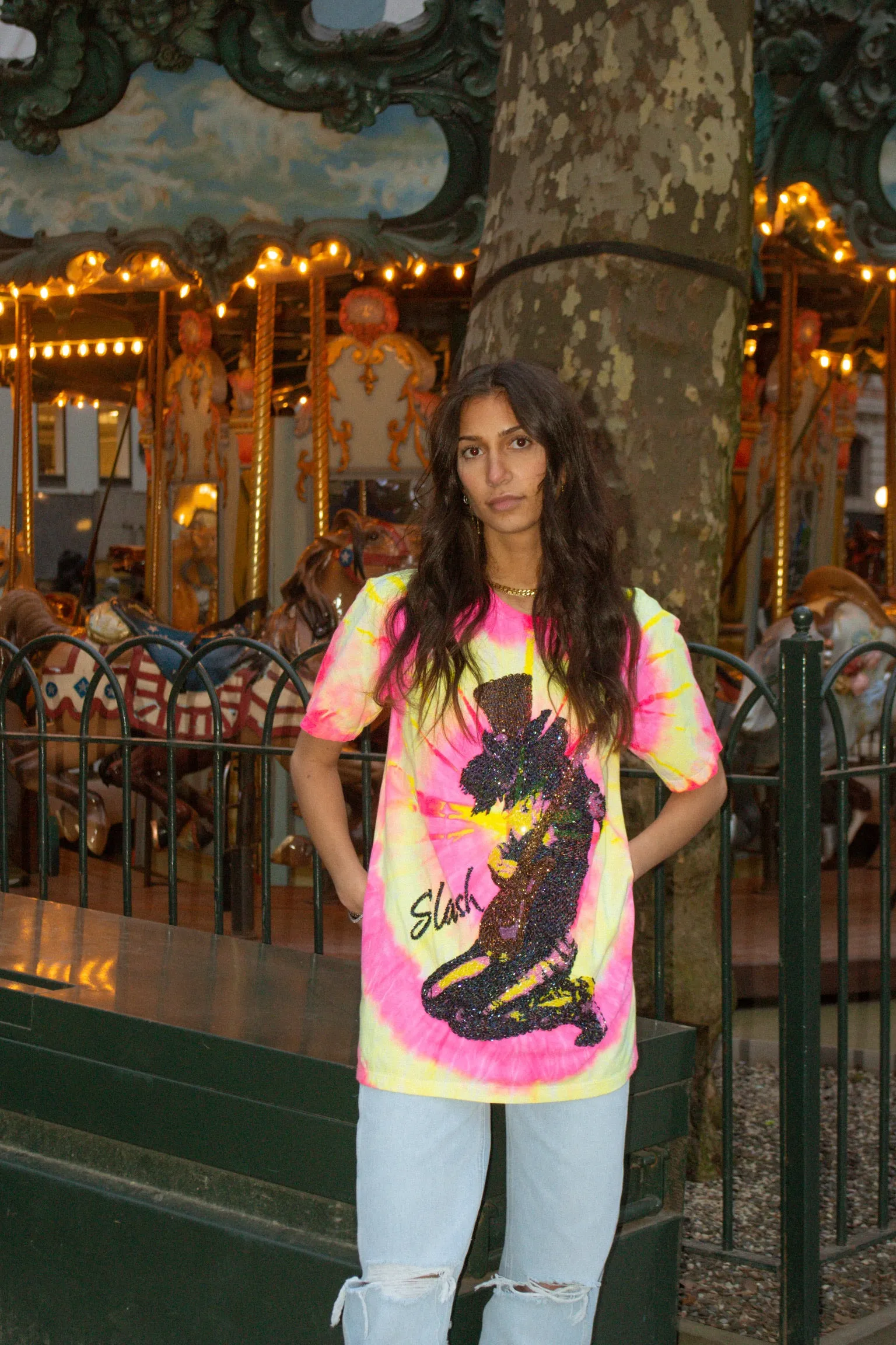 Slash Tie Dye Beaded Top