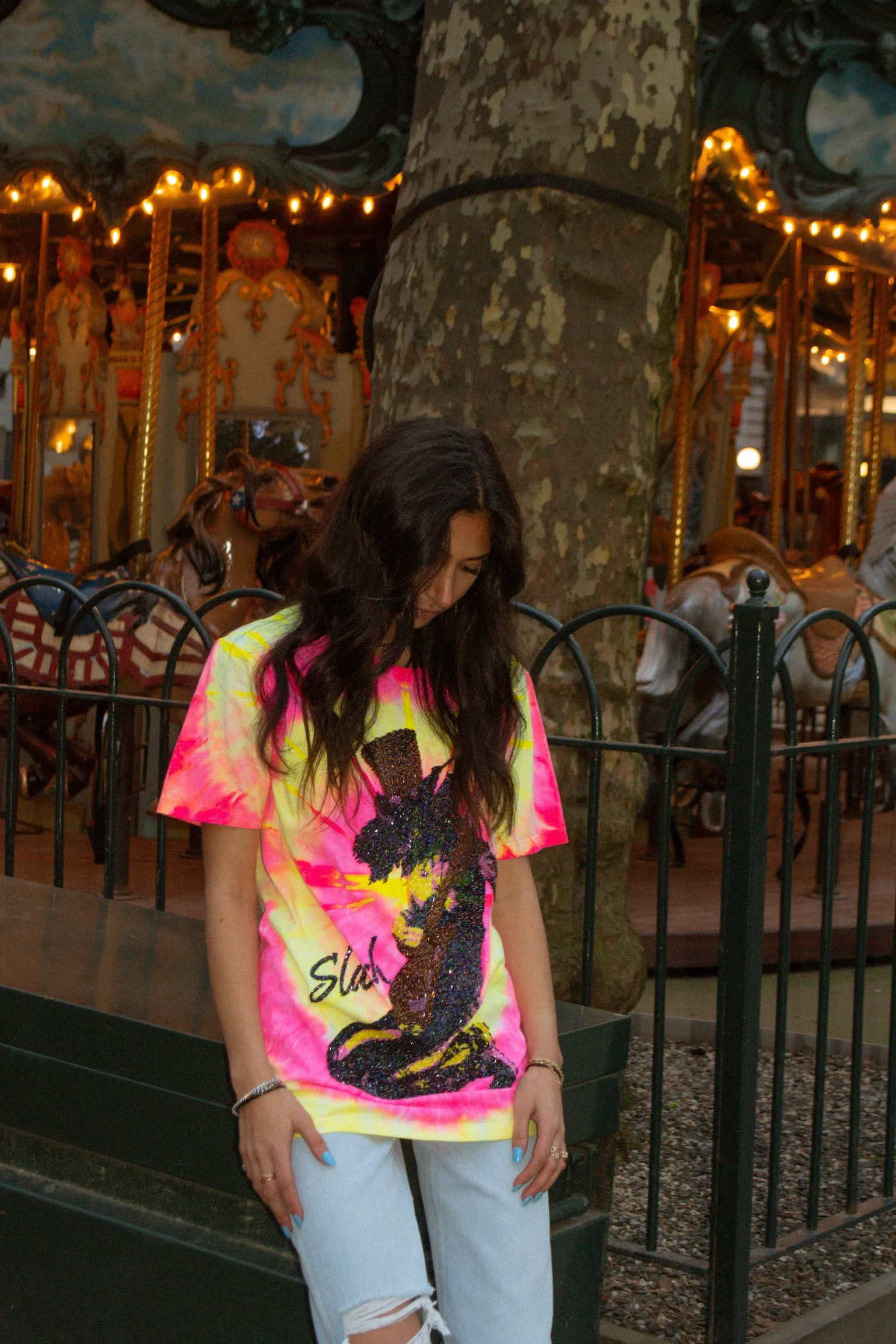 Slash Tie Dye Beaded Top