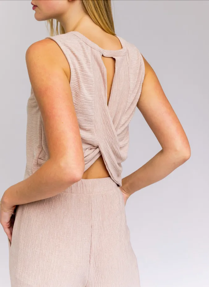 Sleeveless Back Cut Out Overlap Top