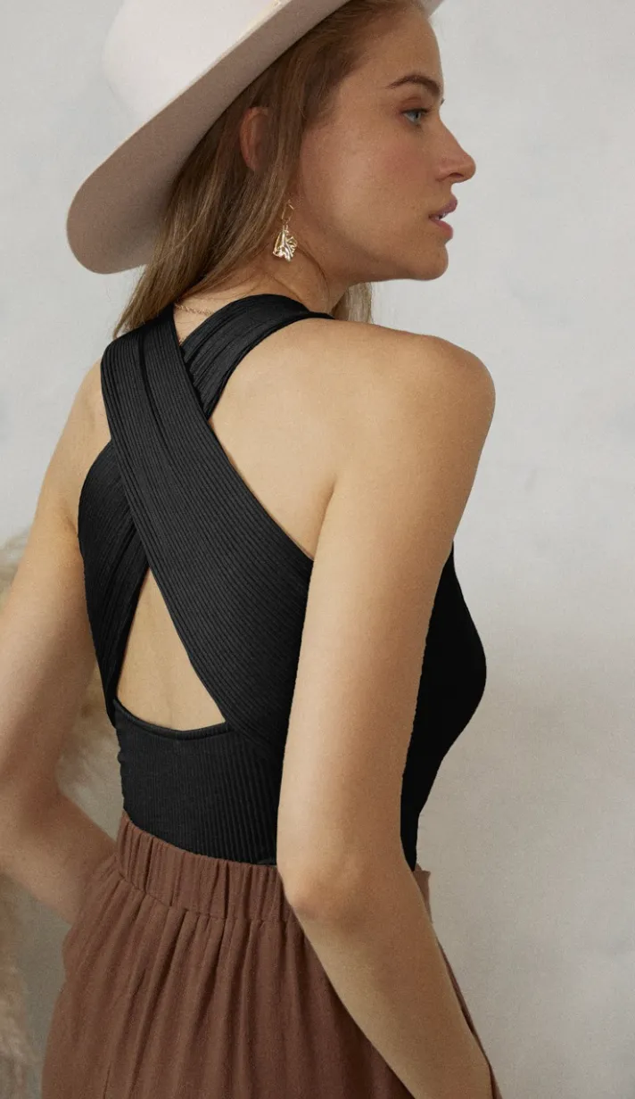 Solid Rib Cut Out Bodysuit