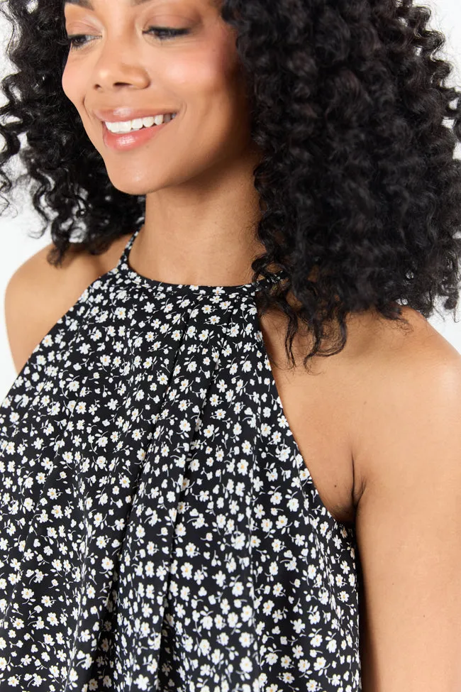 Spotlight Moment Black and White Daisy Print Halter Neck Romper
