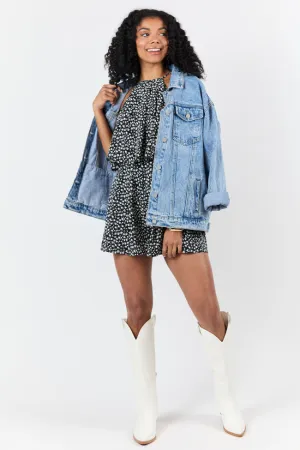 Spotlight Moment Black and White Daisy Print Halter Neck Romper