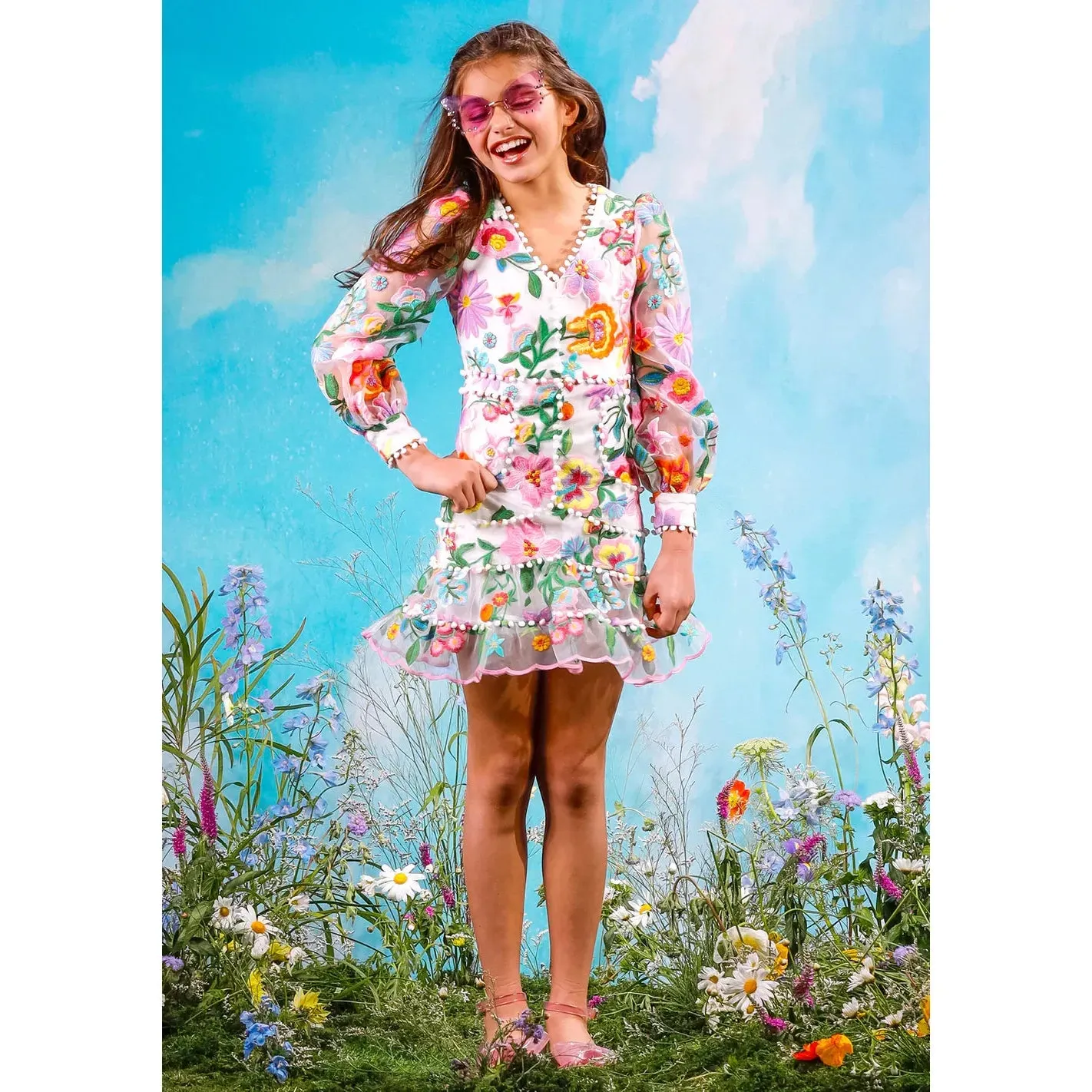 Stella Embroidered Dress - Flora