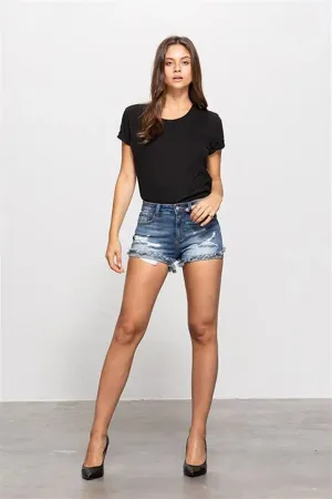 Stretch Destroyed Side Cuff Denim Shorts