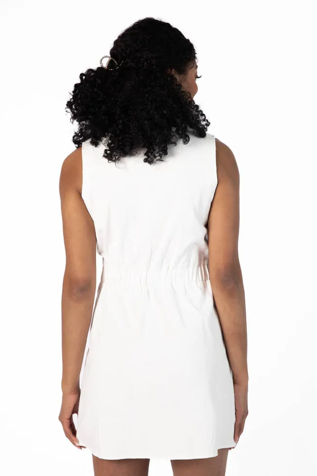 Strike A Chord White Denim Button Front Dress