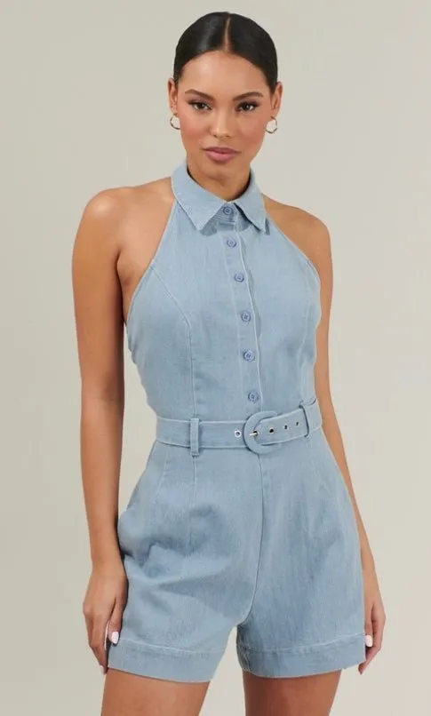 Sugarlips - Roslyn Denim Halter Romper (Final Sale)