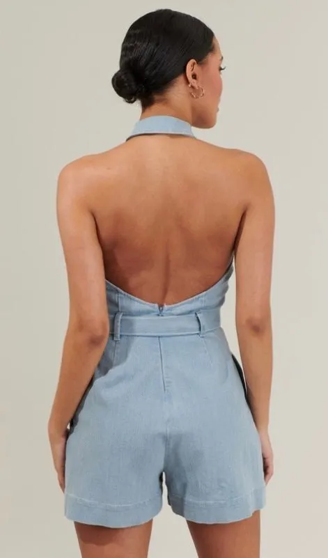 Sugarlips - Roslyn Denim Halter Romper (Final Sale)