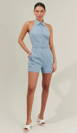 Sugarlips - Roslyn Denim Halter Romper (Final Sale)