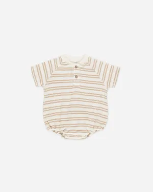 Terry Henley Romper || Oat Stripe