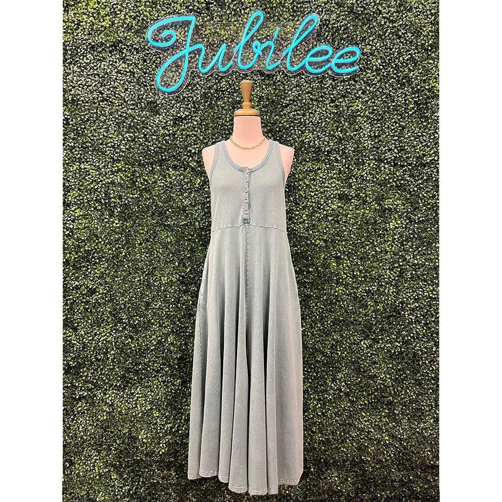 Terry Teal Sleeveless Mineral Washed Palazzo Jumpsuit