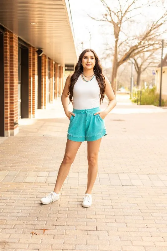 The Emelia Terry Cloth Shorts - Teal