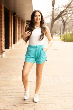 The Emelia Terry Cloth Shorts - Teal