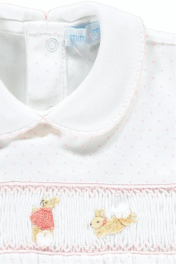 The Flopsy Bunnies White & Pink Polka Dot Smocked Romper