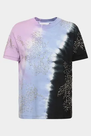 Tie Dye Embroidered T-Shirt in Light Blue