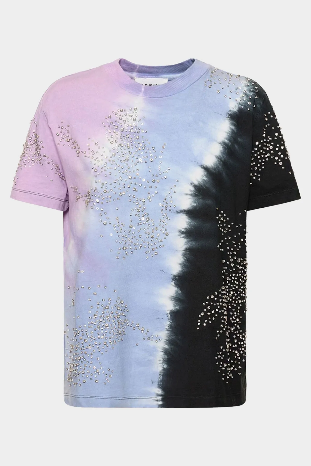 Tie Dye Embroidered T-Shirt in Light Blue