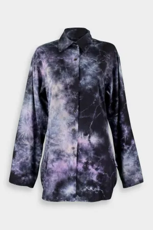 Tie Dye Phoebe Sleeve Button Down Top in Nebula Cloud