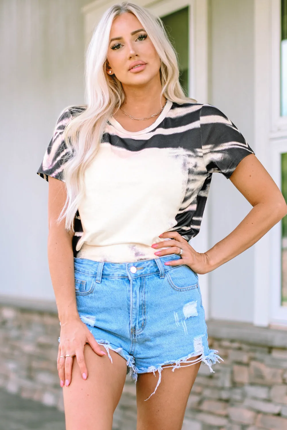 Tie Dye Stripe Bleached T-Shirt