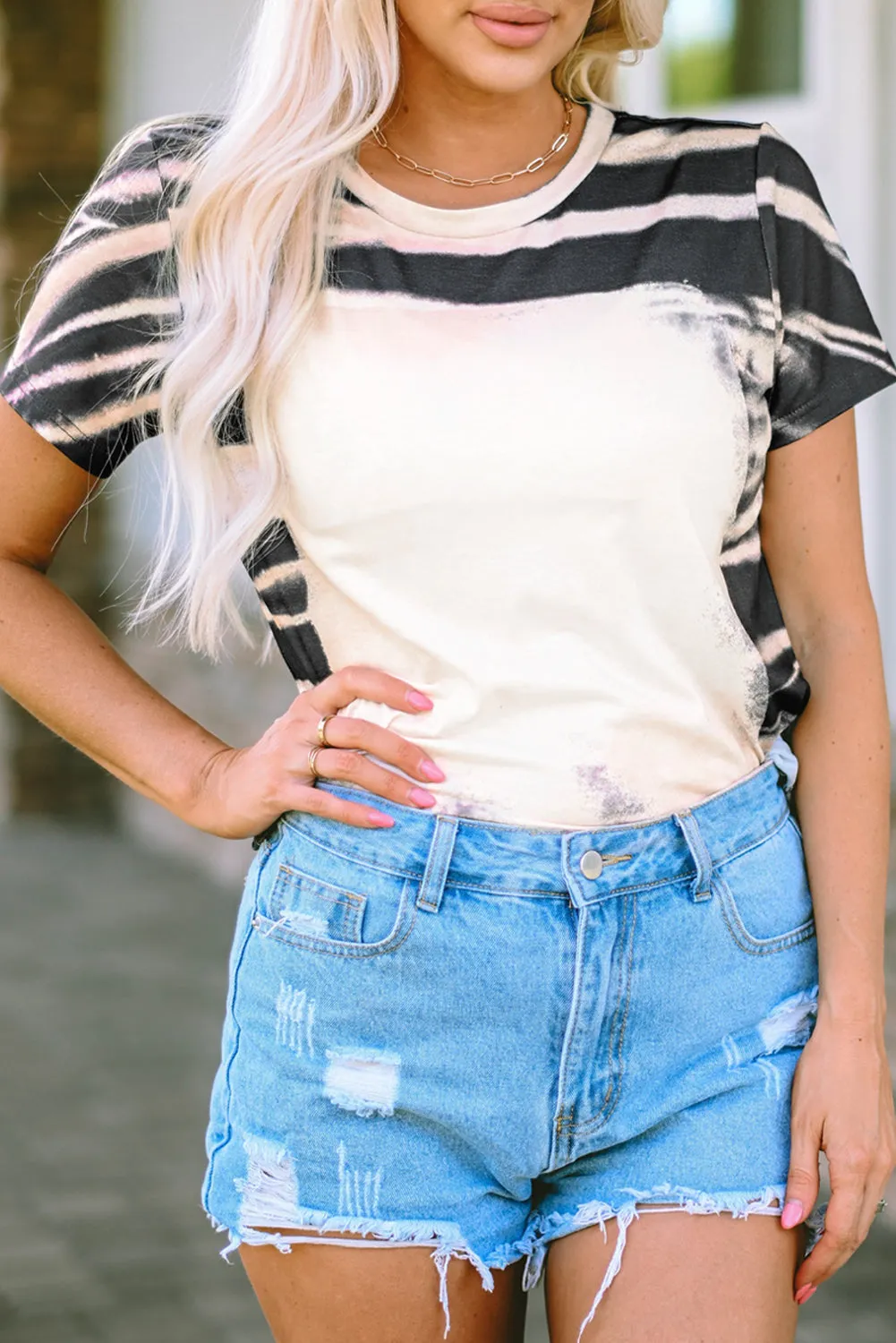 Tie Dye Stripe Bleached T-Shirt