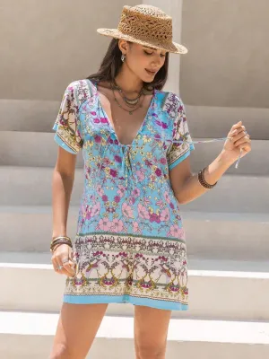 Tied Front Printed Short Sleeve Romper