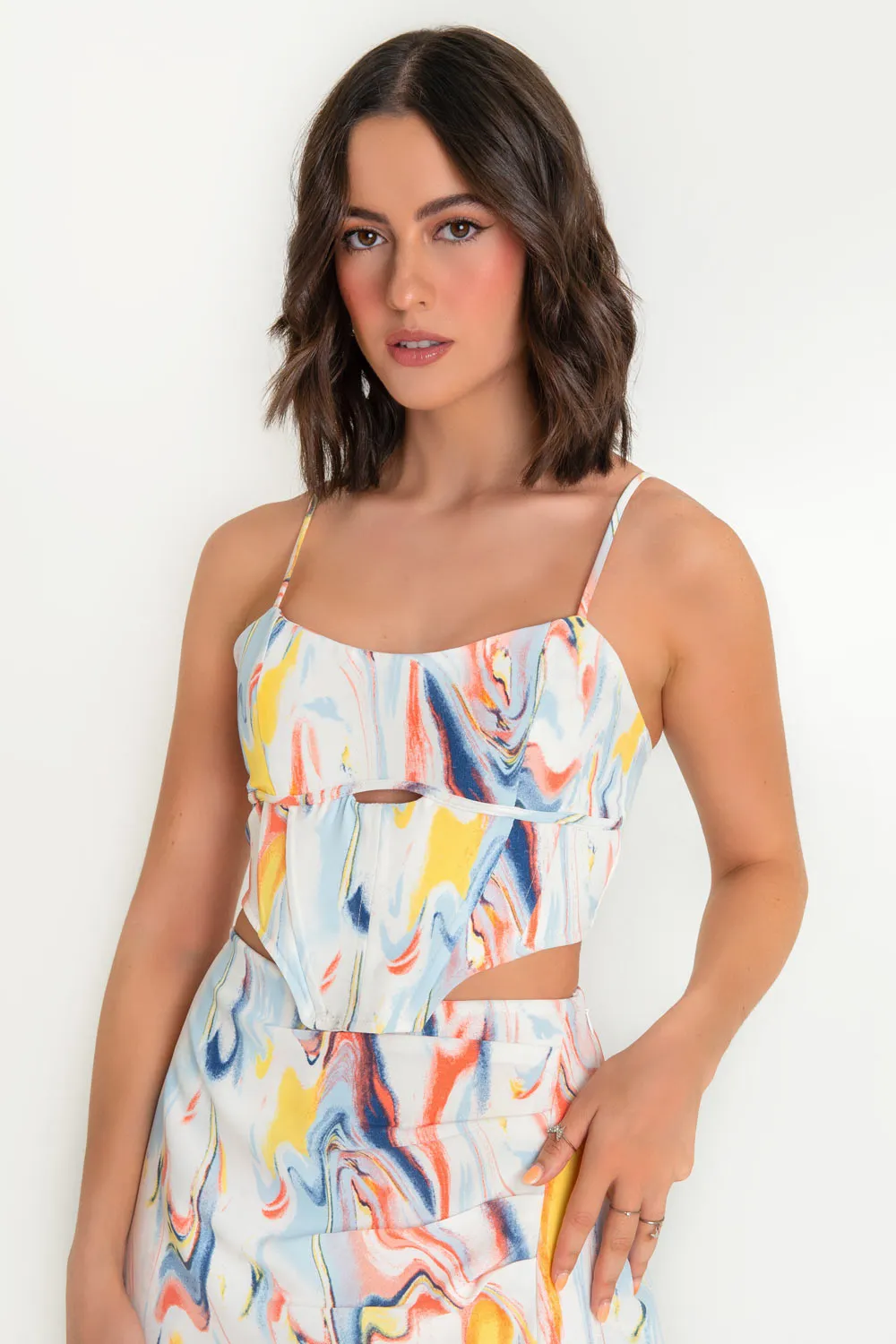 Top corset estampado con costuras