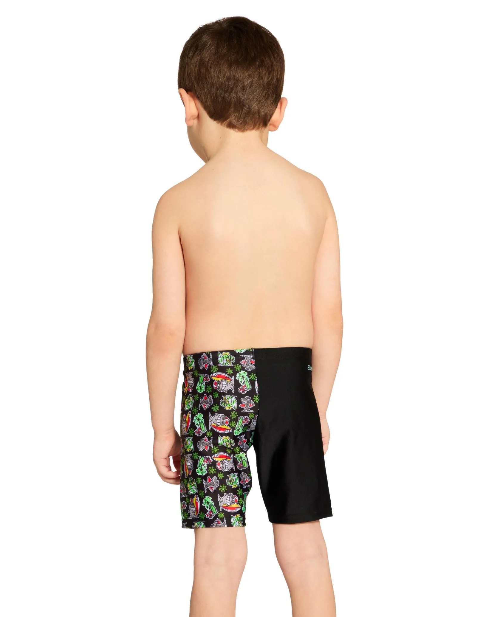 Tots Boys Finzilla Mid Swim Jammer - Black/Multi