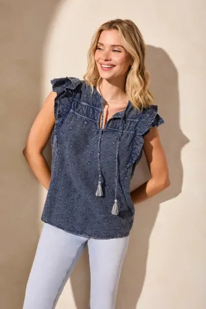 Tribal Swiss Dot Tassle Tie Vintage Wash Blouse
