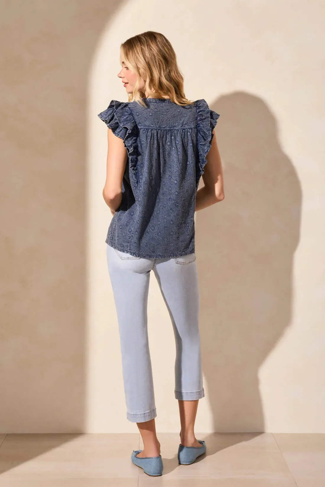 Tribal Swiss Dot Tassle Tie Vintage Wash Blouse