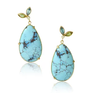 turquoise earrings with flower confetti tops