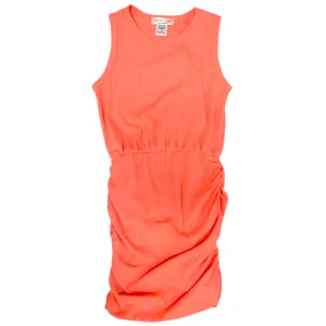 Tweenstyle Solid Jersey Racerback Ruched Dress in Neon Coral