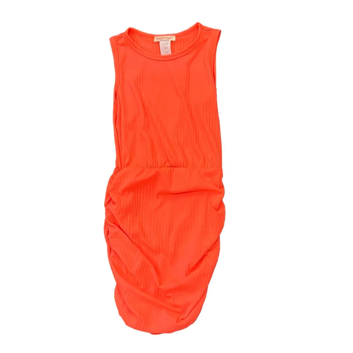 Tweenstyle Solid Jersey Racerback Ruched Dress in Neon Coral