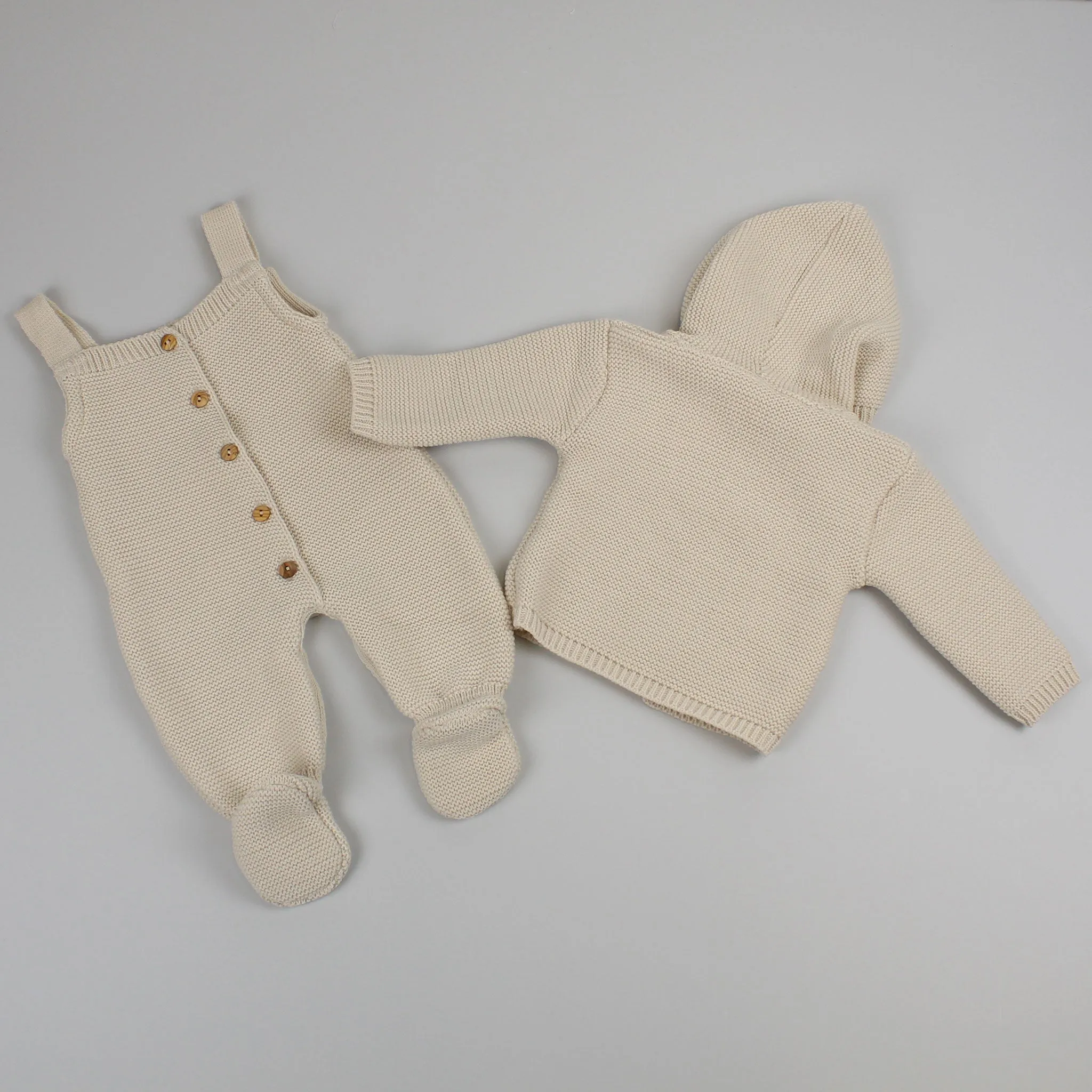Unisex Baby Knitted Dungarees & Cardigan - Beige