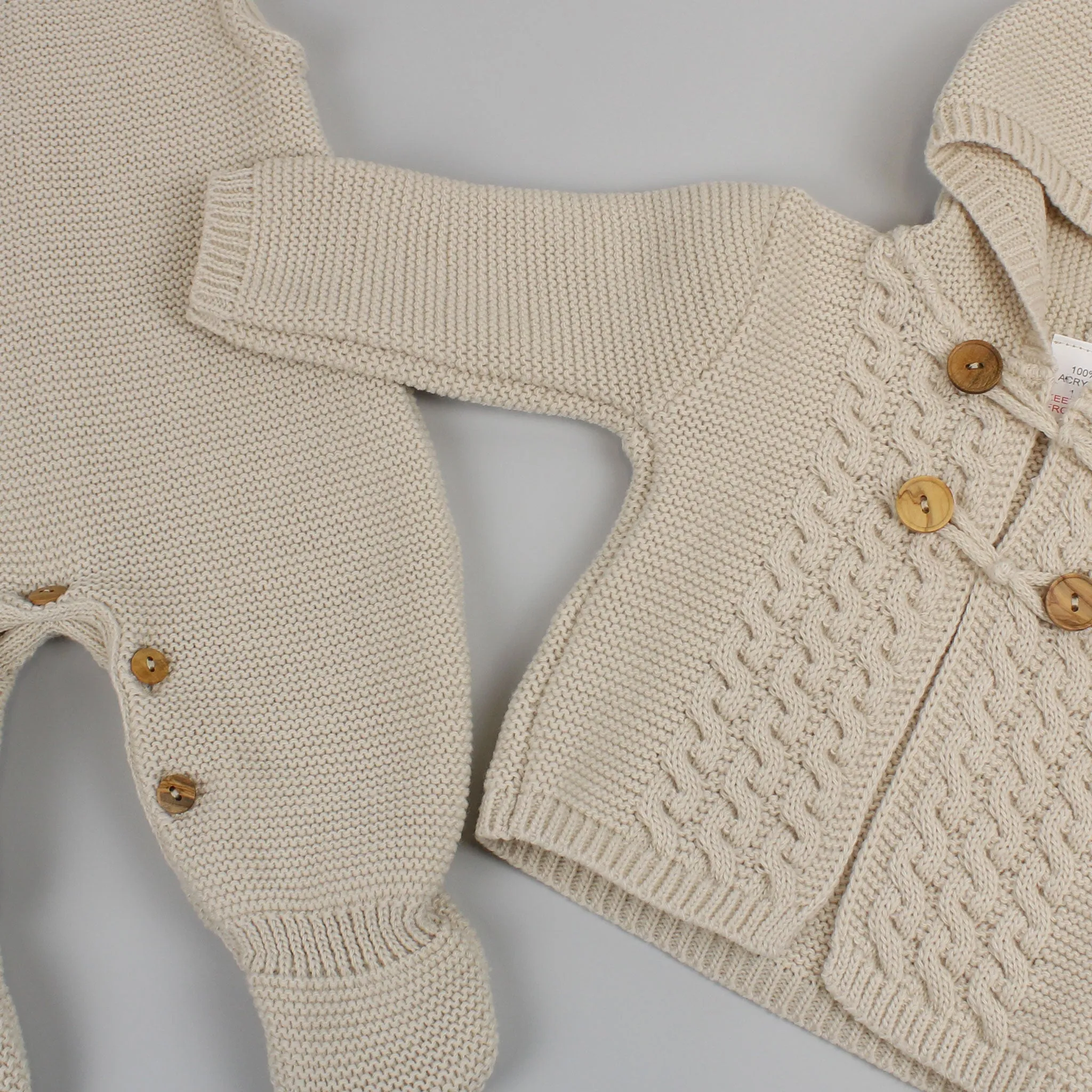 Unisex Baby Knitted Dungarees & Cardigan - Beige
