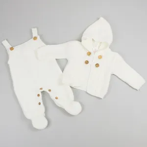 Unisex Baby Knitted Dungarees & Cardigan - White