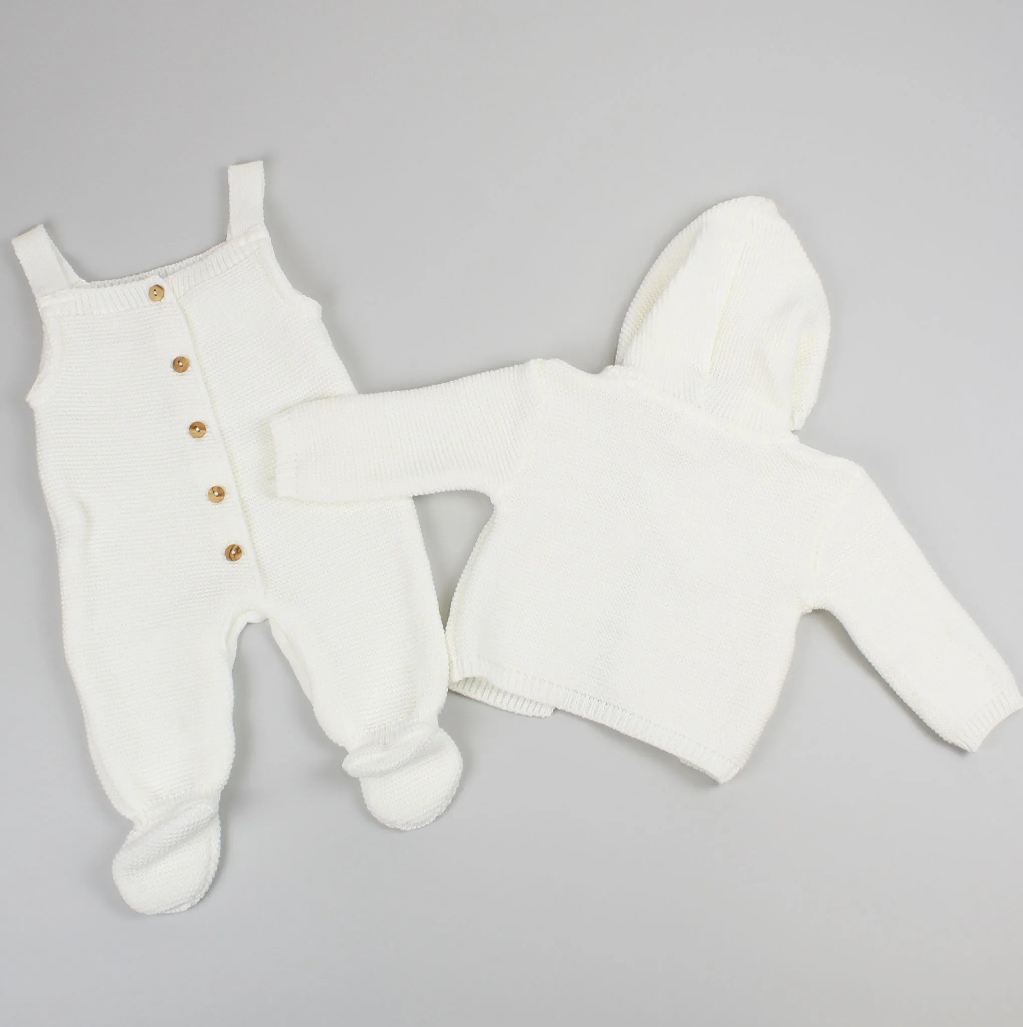 Unisex Baby Knitted Dungarees & Cardigan - White