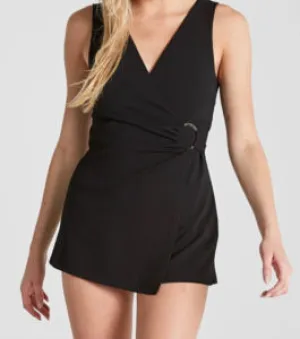 V Neck Buckle Wrap Romper