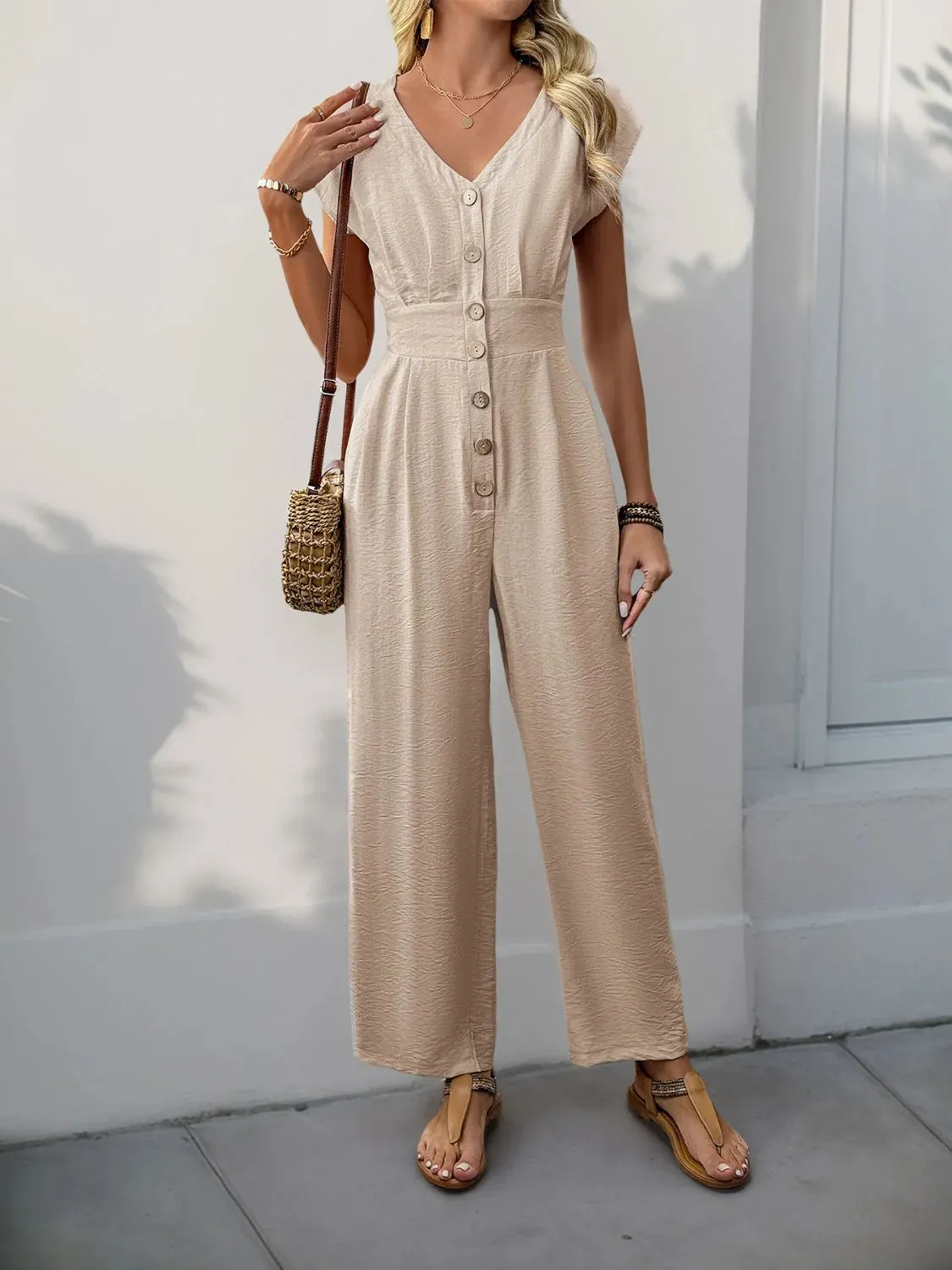 V-Neck Wide Leg Jumpsuit