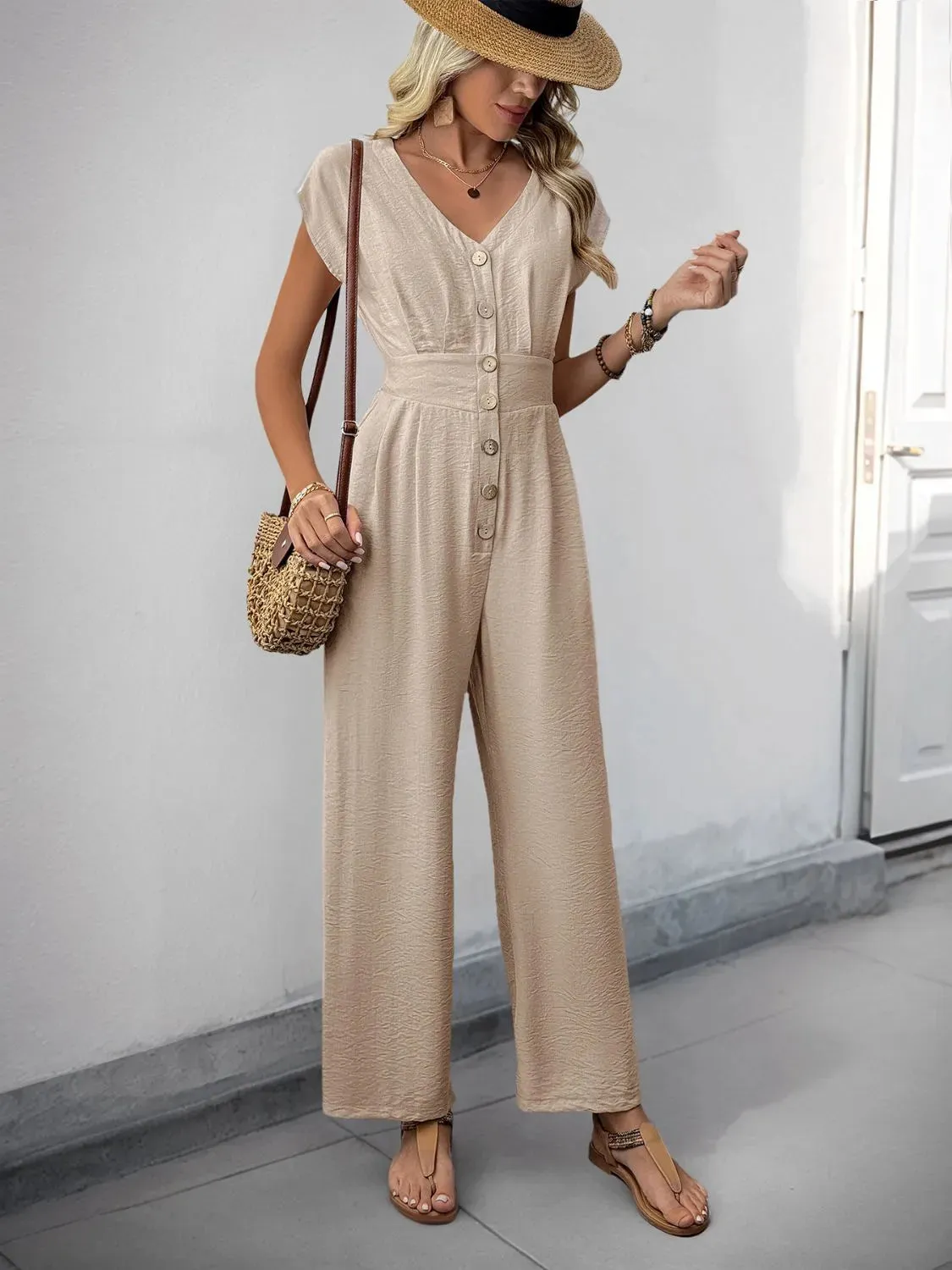 V-Neck Wide Leg Jumpsuit