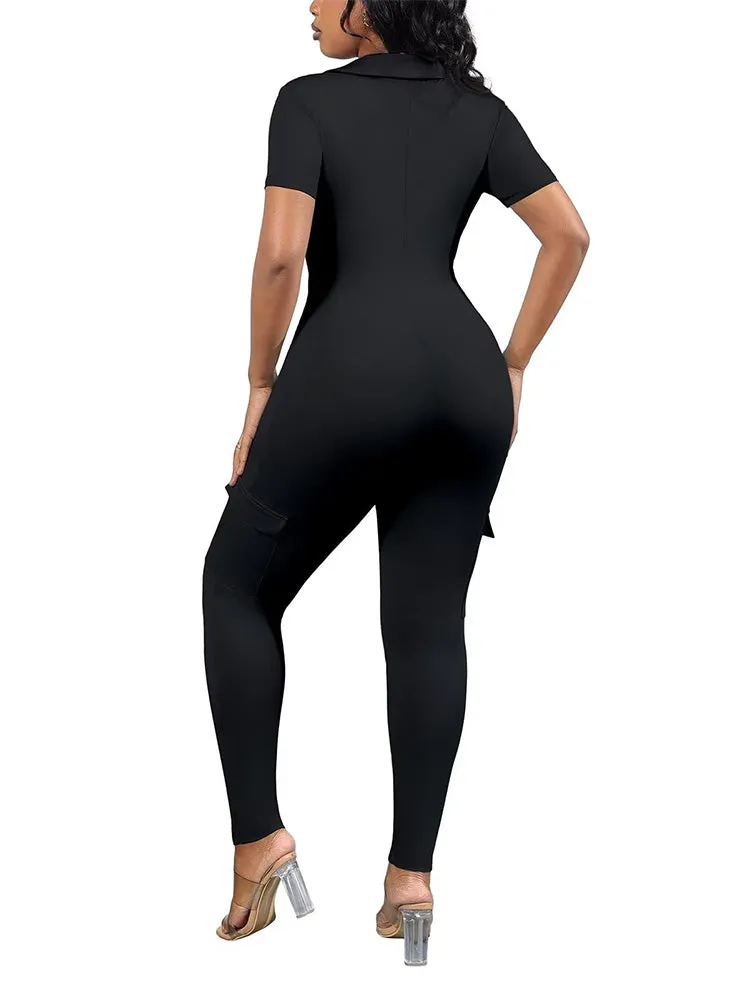 V-Neck Zipper Front Jumpsuit