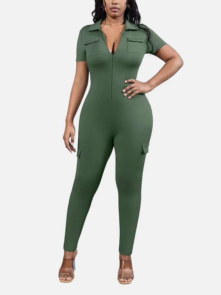 V-Neck Zipper Front Jumpsuit