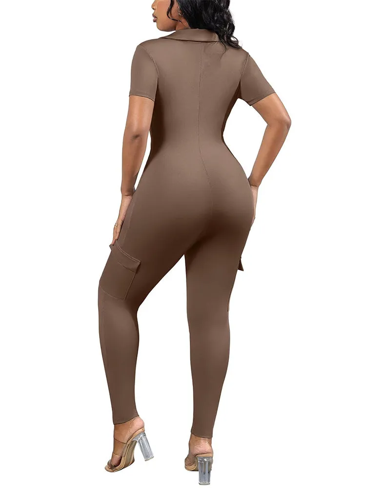 V-Neck Zipper Front Jumpsuit
